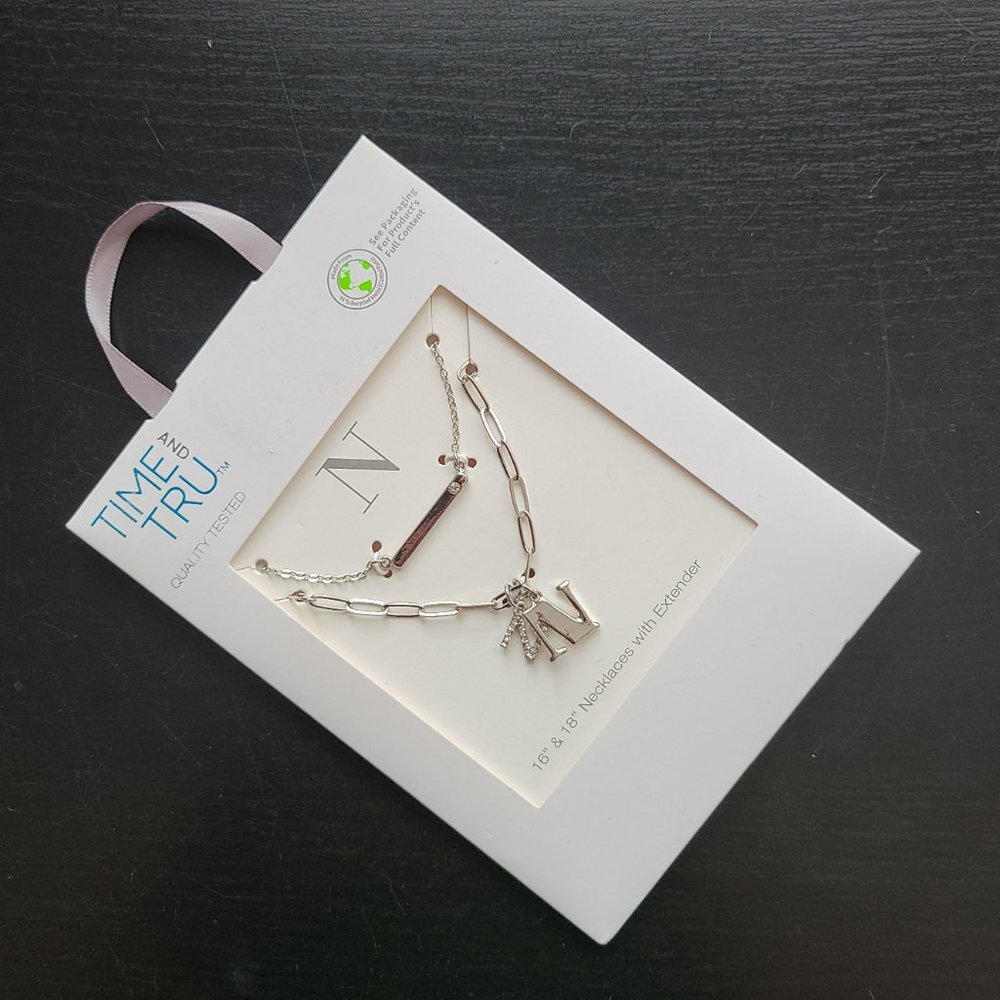 Time and Tru Set of 2 - 16" & 18" Necklaces with Extender Letter "N" - Picture 2 of 7